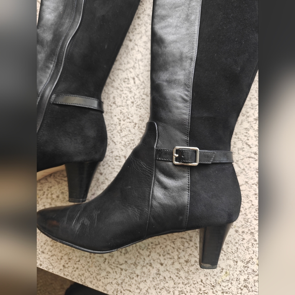 Cole Haan Women's Sylvan Harness Boot, Leather/Black Suede, 6.5 B US